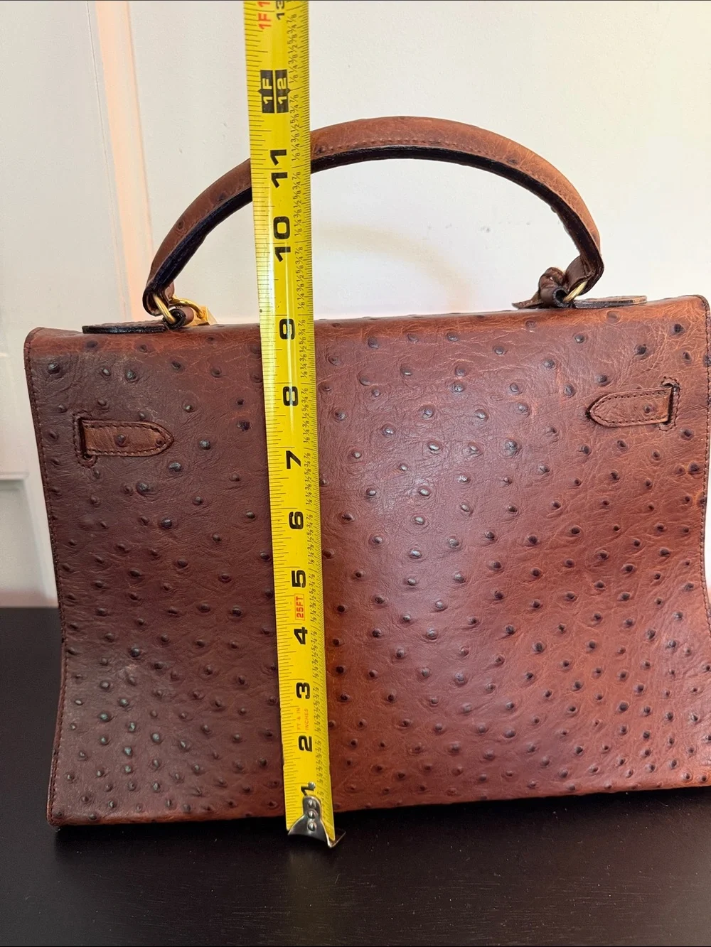Classic Brown Ostrich-Texture Top Handle Bag